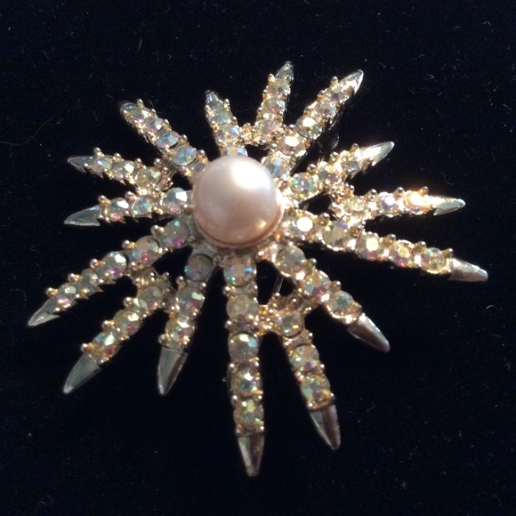 EMMONS Rhinestone Pearl Brooch/Pin - Picture 3 of 5